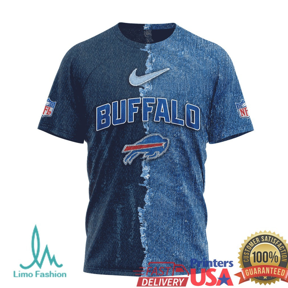 Buffalo Bills Custom Name Denim Print NFL T Shirt Personalized Fan & Pet Matching Gear - Limotees LLC