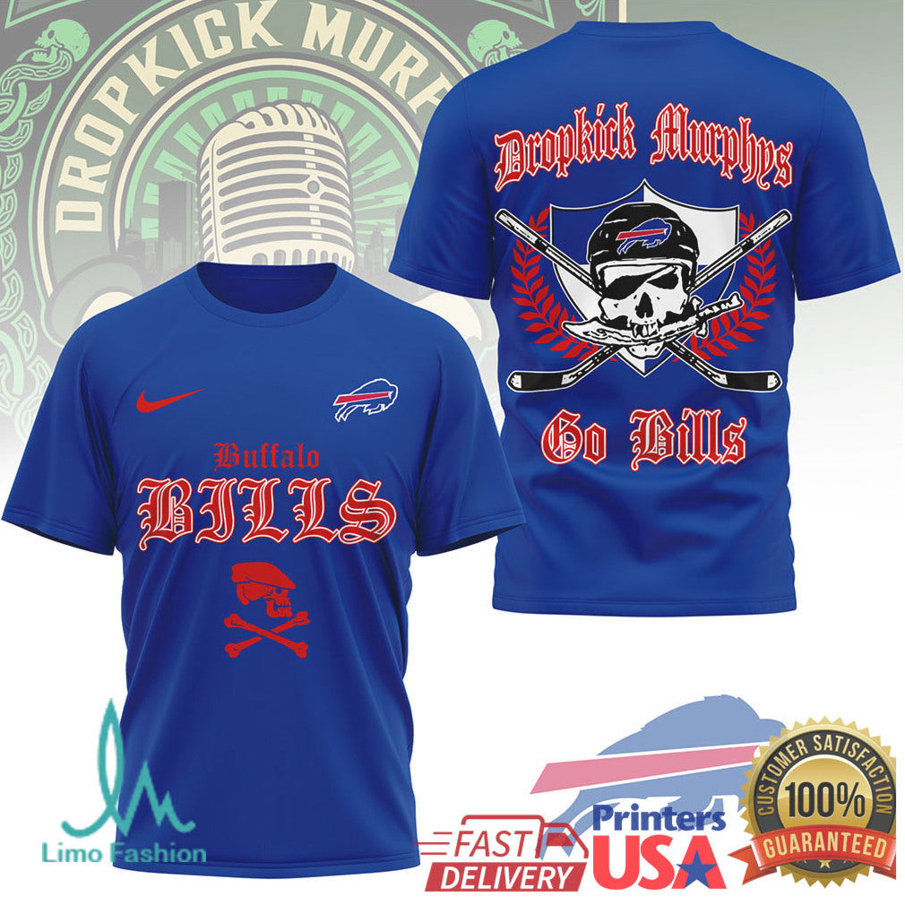 Buffalo Bills Dropkick Murphys Skull & Hockey Sticks NFL T Shirt - Limotees LLC
