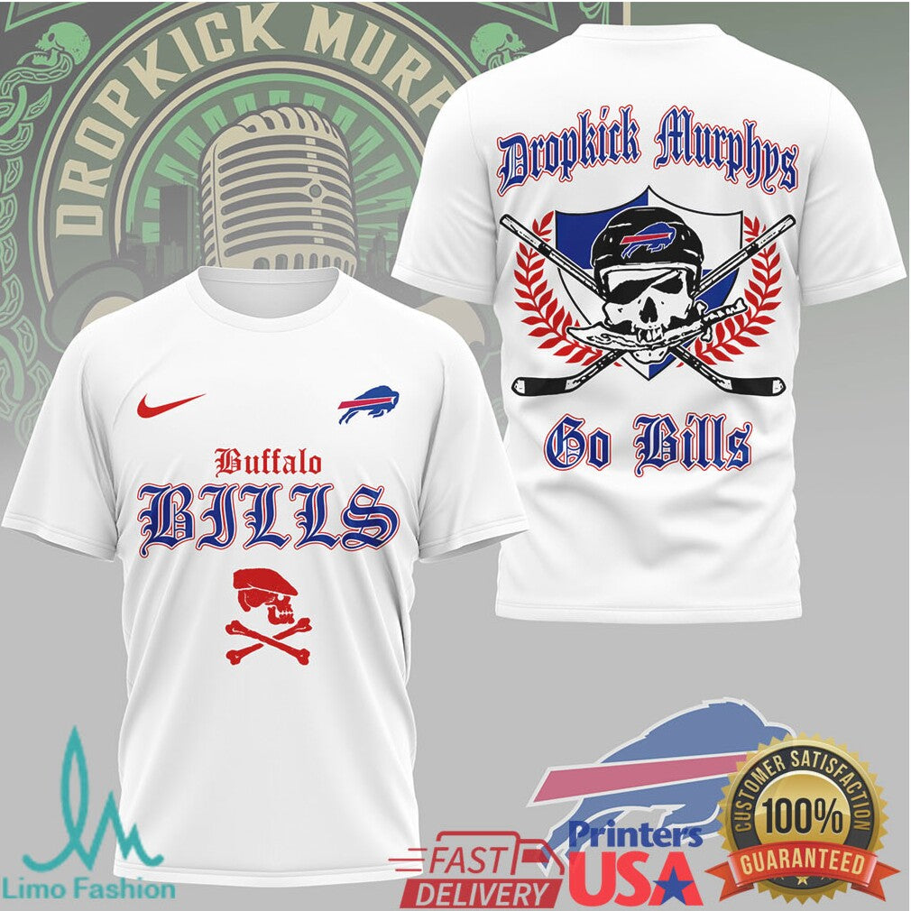 Buffalo Bills Dropkick Murphys Skull & Hockey Sticks NFL T Shirt - Limotees LLC