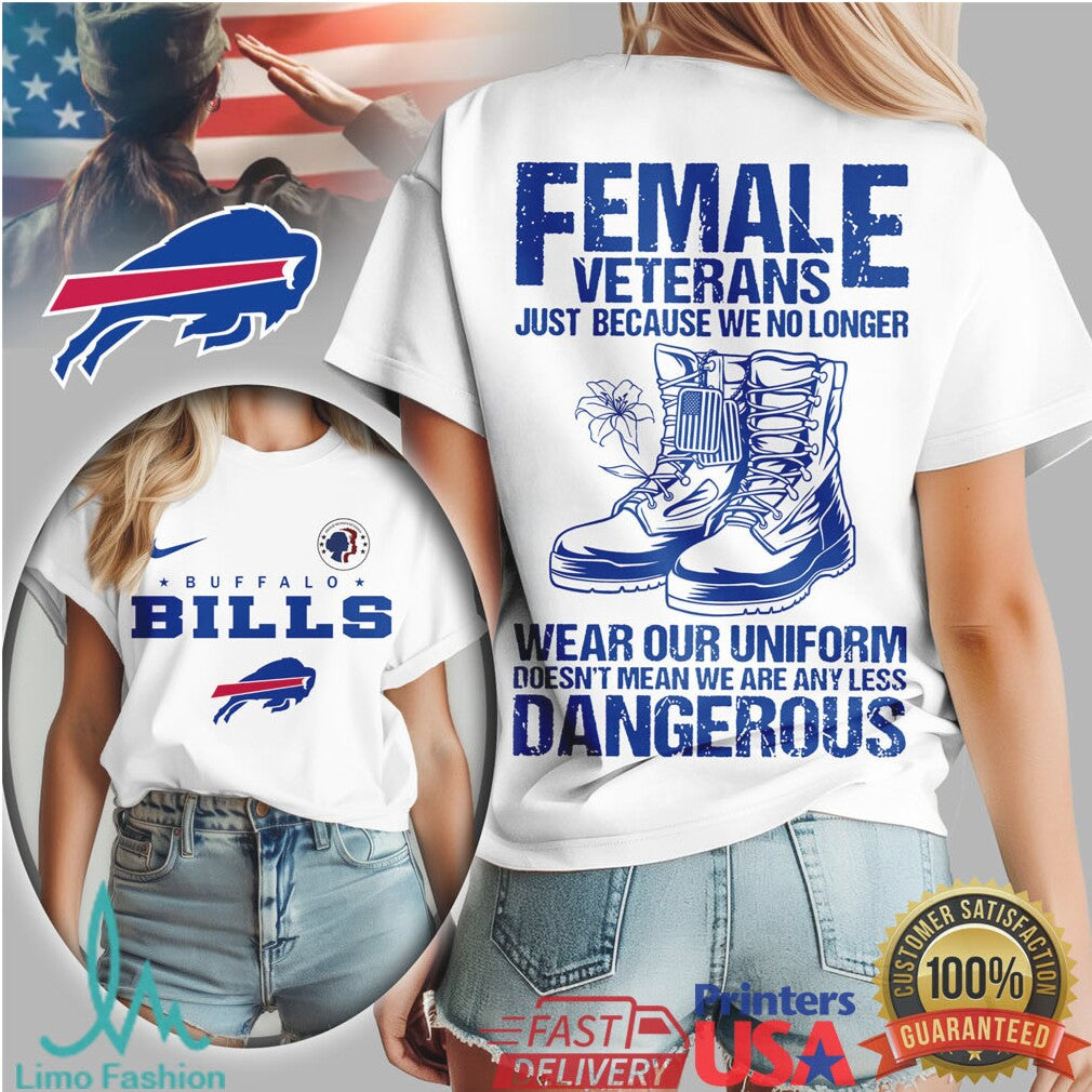 Buffalo Bills Female Veterans No Less Dangerous Military T Shirt - Limotees LLC