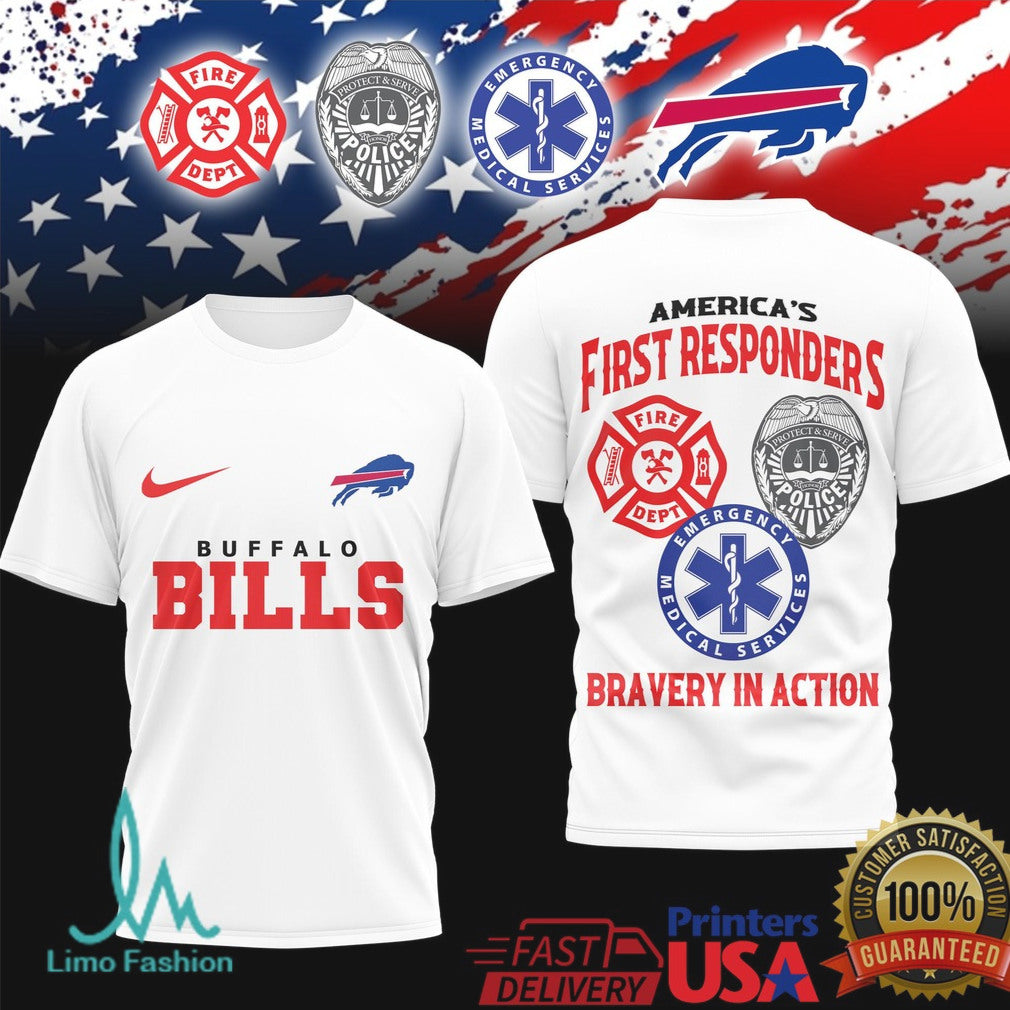 Buffalo Bills First Responders Bravery in Action Sports Fan T Shirt - Limotees LLC