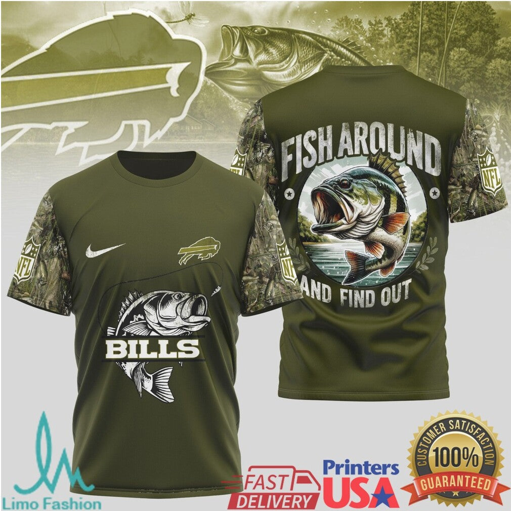 Buffalo Bills Fishing T Shirt Fish Around and Find Out Bass Graphic T Shirt