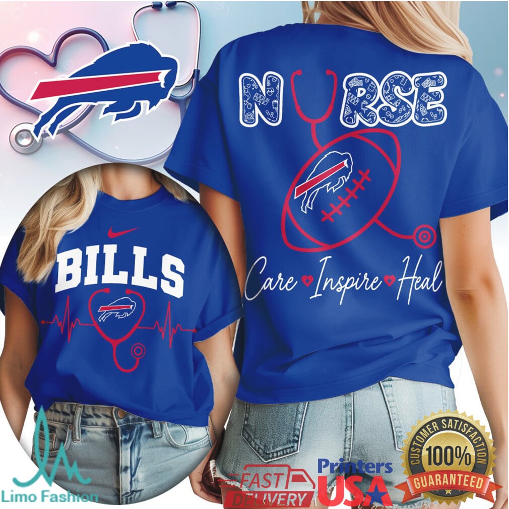 Buffalo Bills Football Nurse Care Inspire Heal 2026 Retro Women Fans White Royal Blue T Shirt