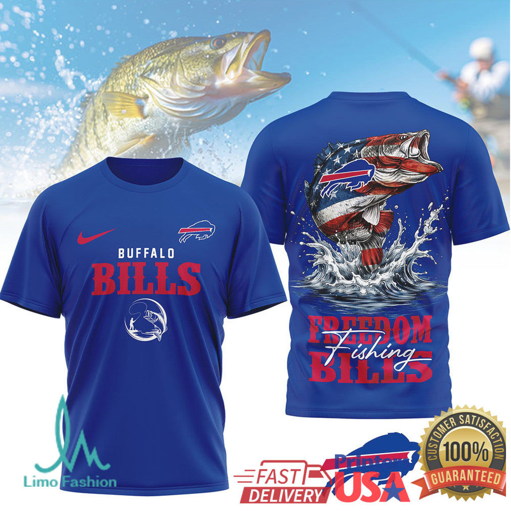 Buffalo Bills Freedom Fishing Bass American Flag T Shirt - Limotees LLC