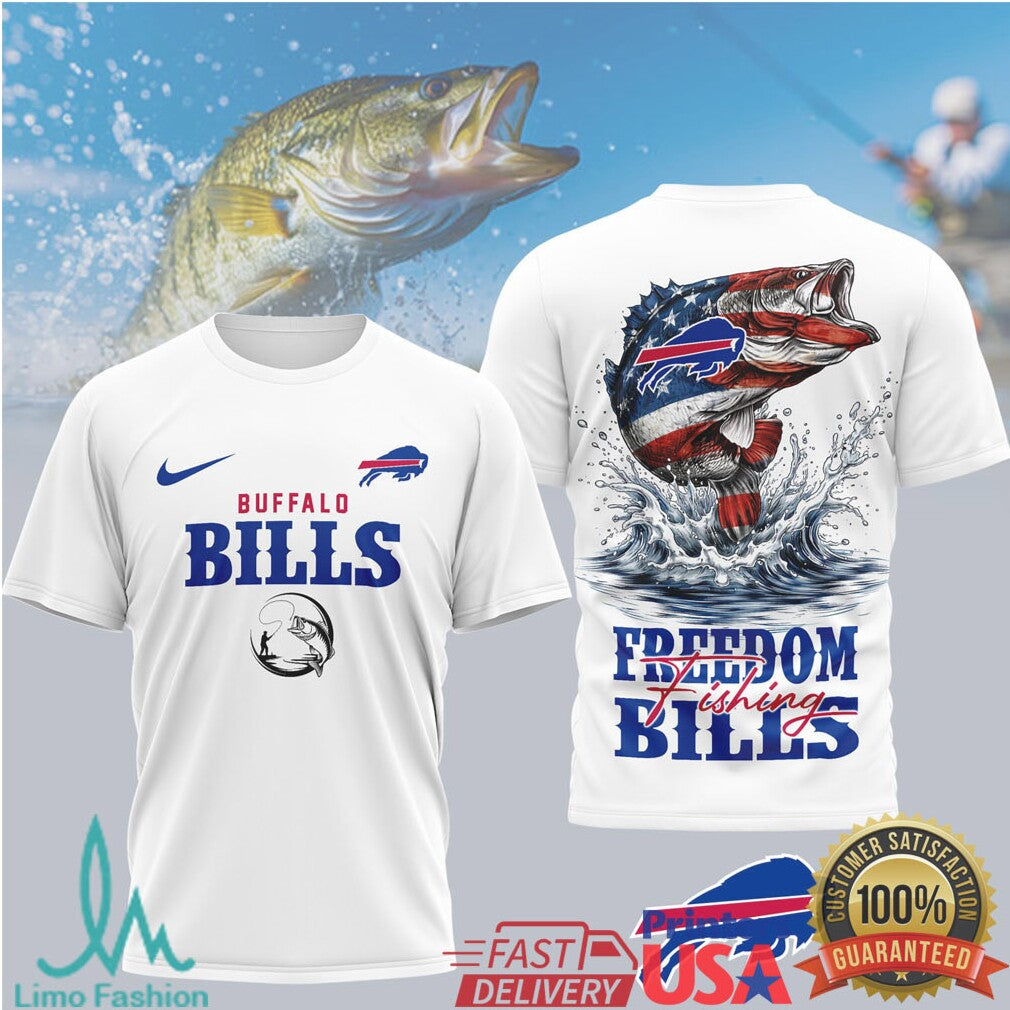 Buffalo Bills Freedom Fishing Bass American Flag T Shirt - Limotees LLC