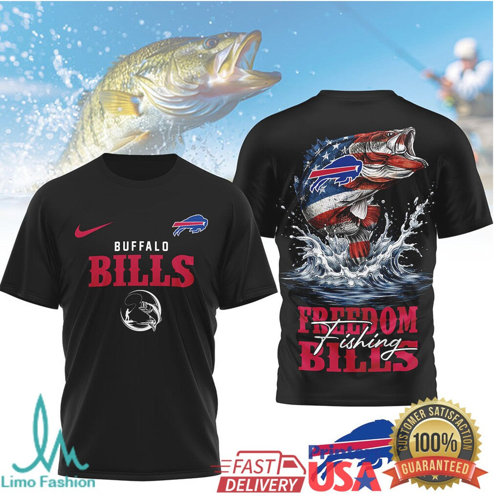 Buffalo Bills Freedom Fishing Bass American Flag T Shirt - Limotees LLC