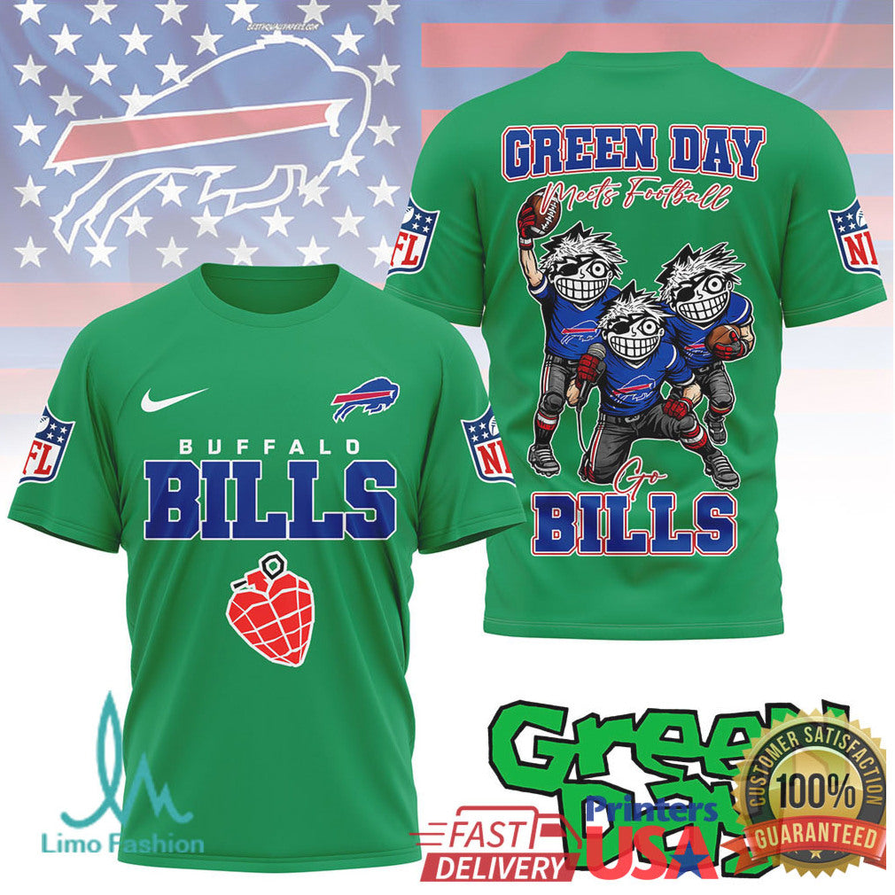 Buffalo Bills Green Day Mashup Heart Grenade Football Graphic Tee - Limotees LLC