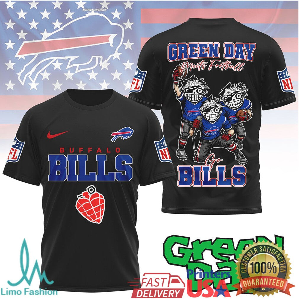 Buffalo Bills Green Day Mashup Heart Grenade Football Graphic Tee - Limotees LLC