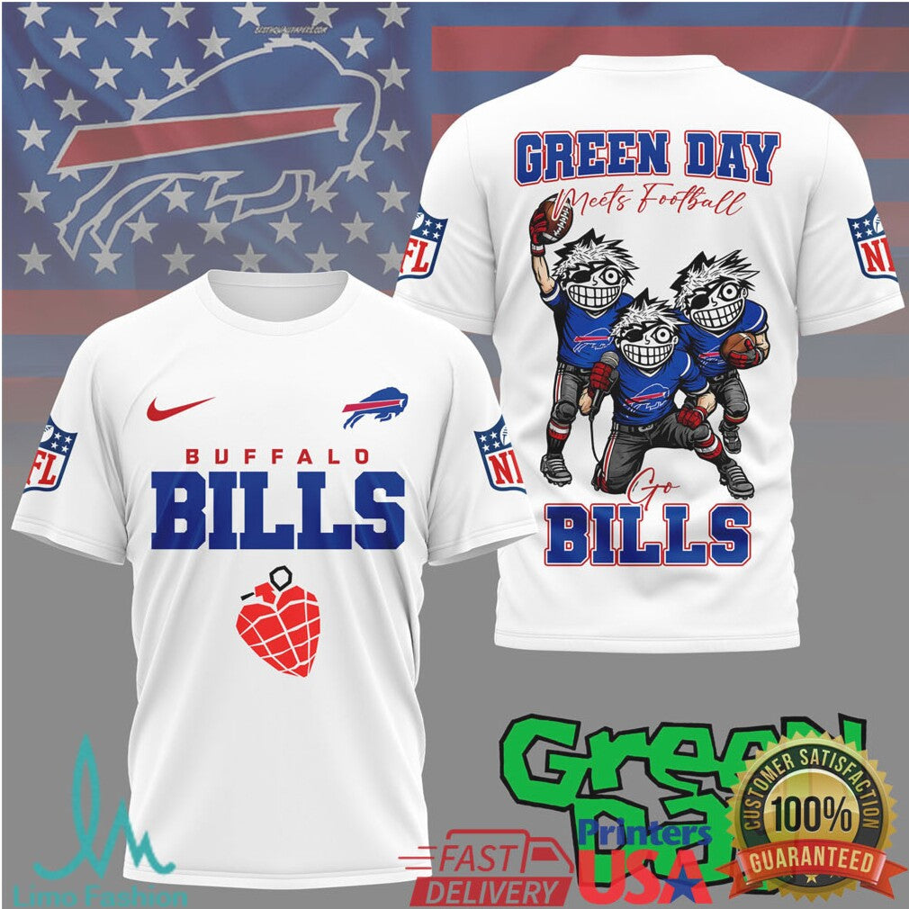 Buffalo Bills Green Day Mashup Heart Grenade Football Graphic Tee - Limotees LLC