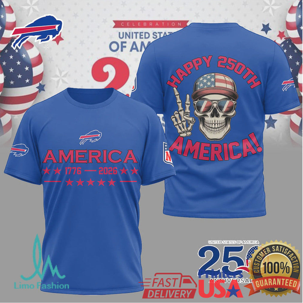Buffalo Bills Happy 250th Anniversary America 1776 2026 Royal Blue Shirt - Limotees LLC