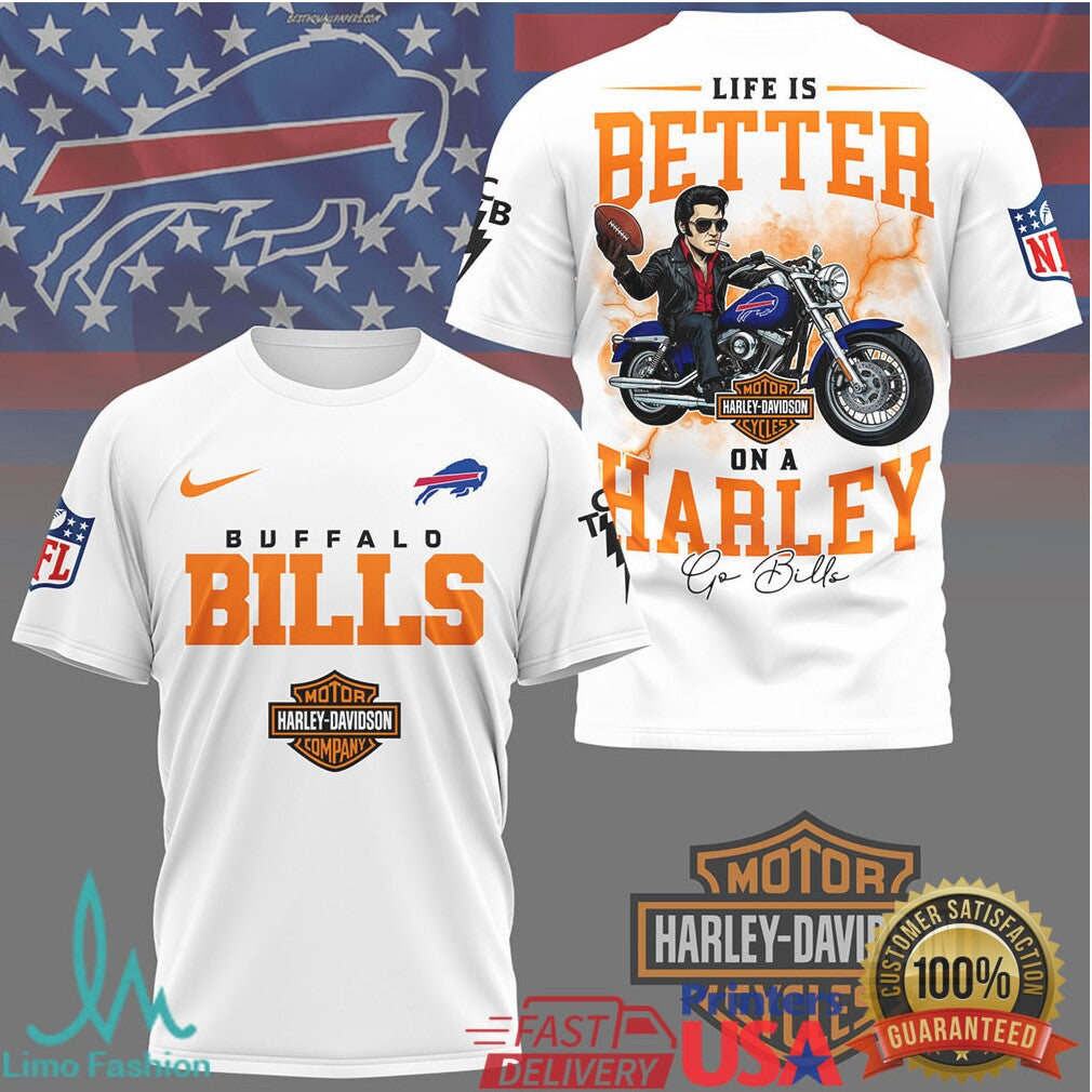 Buffalo Bills Life Is Better On A Harley Biker Style Football T Shirt - Limotees LLC