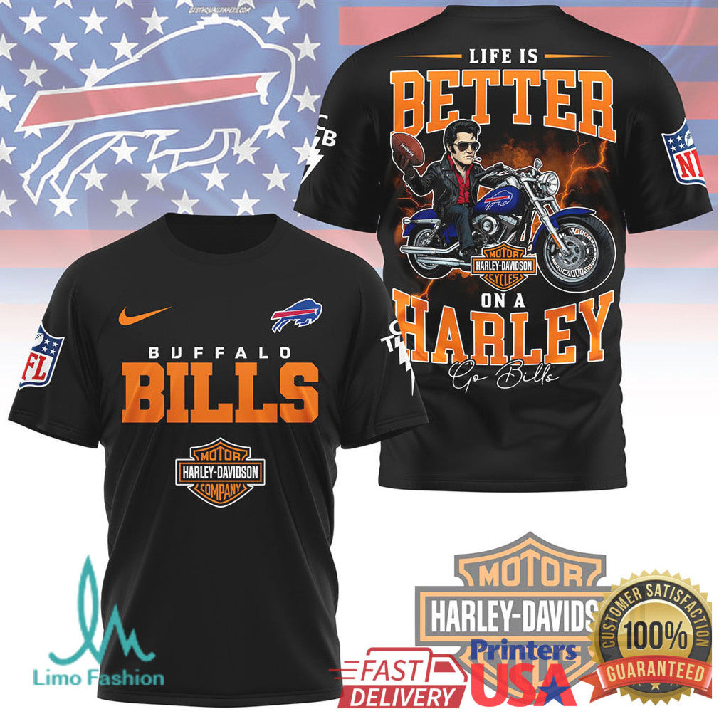 Buffalo Bills Life Is Better On A Harley Biker Style Football T Shirt - Limotees LLC