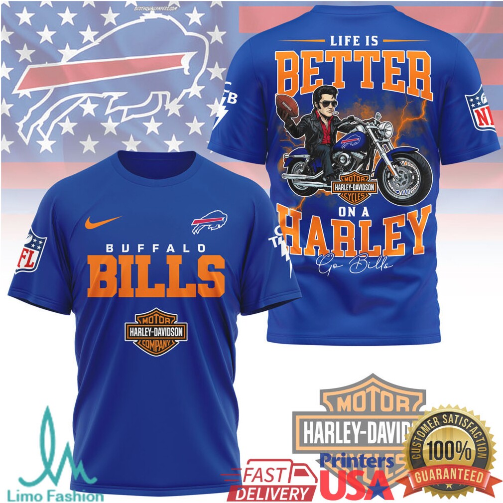 Buffalo Bills Life Is Better On A Harley Biker Style Football T Shirt - Limotees LLC