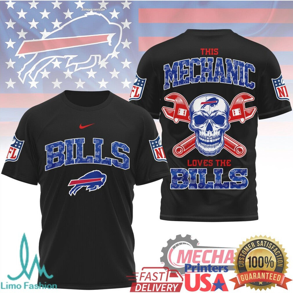 Buffalo Bills Mechanic Skull Graphic T Shirt - Limotees LLC