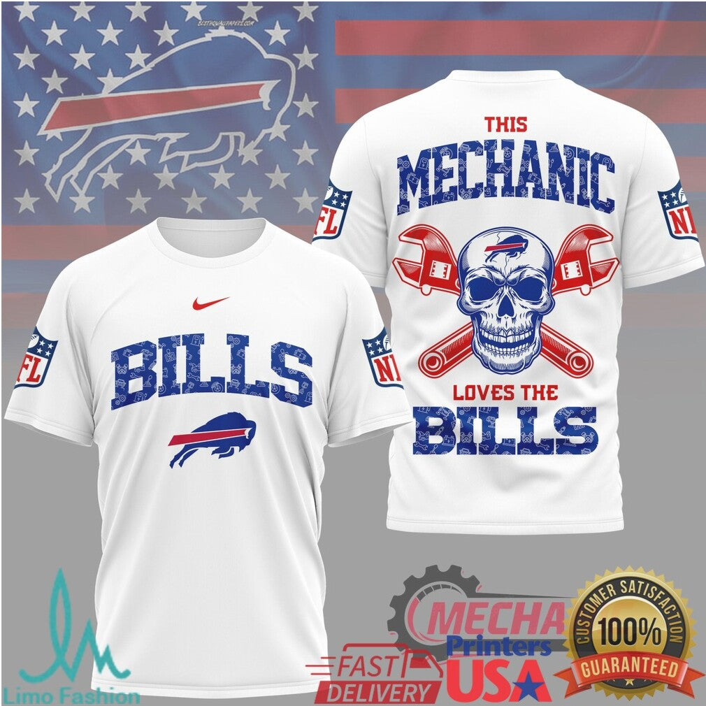 Buffalo Bills Mechanic Skull Graphic T Shirt - Limotees LLC