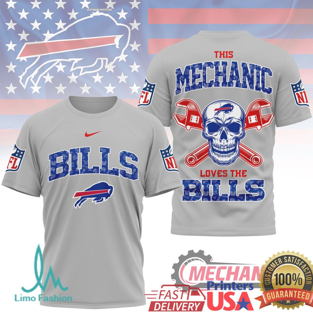 Buffalo Bills Mechanic Skull Graphic T Shirt - Limotees LLC