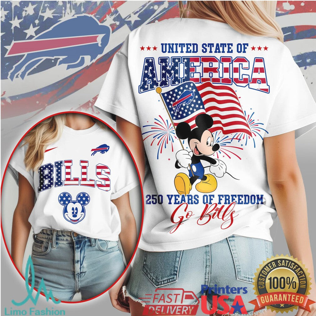 Buffalo Bills Mickey Mouse United State of America 250 Years of Freedom T Shirt - Limotees LLC