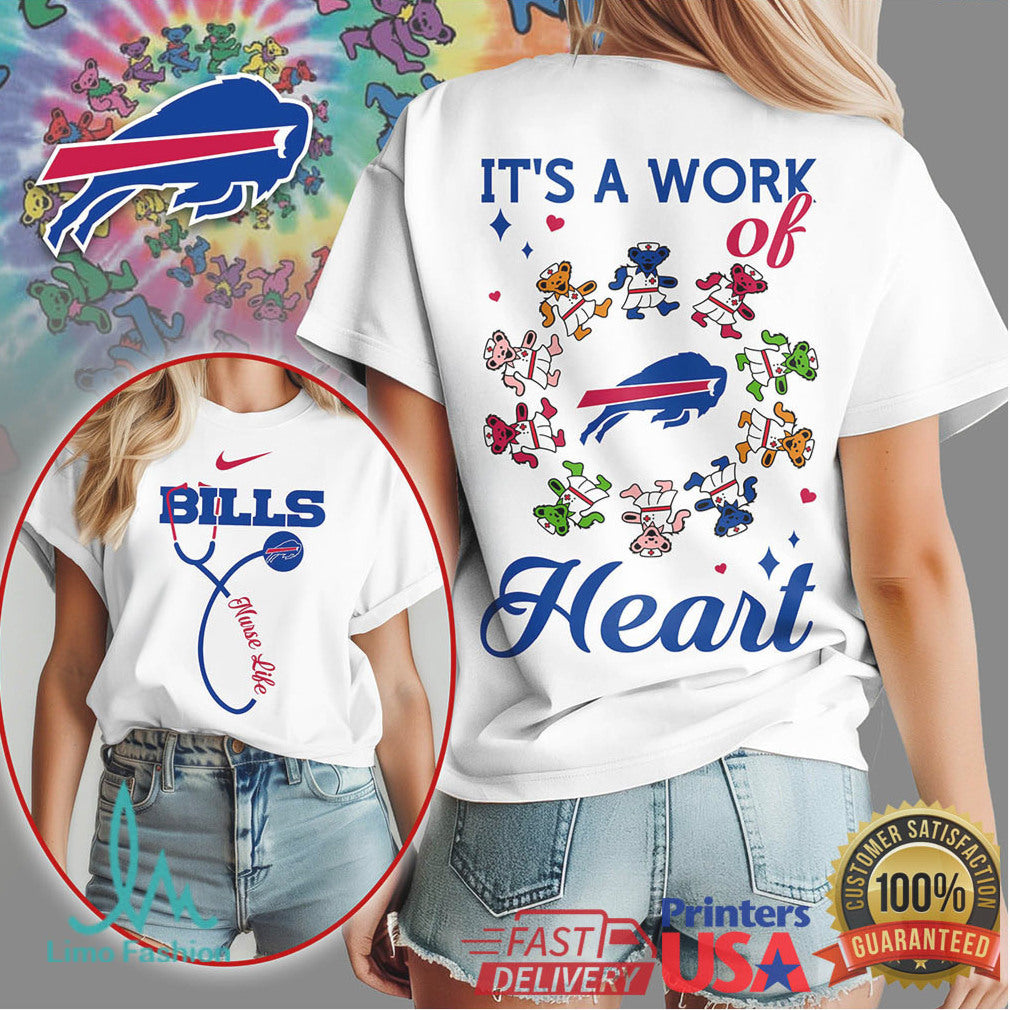 Buffalo Bills Nurse Life Shirt It's a Work of Heart NFL Medical Apparel - Limotees LLC