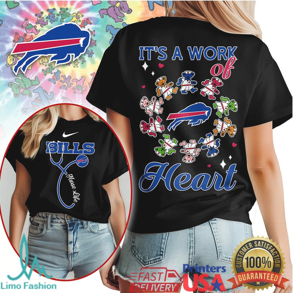 Buffalo Bills Nurse Life Shirt It's a Work of Heart NFL Medical Apparel - Limotees LLC