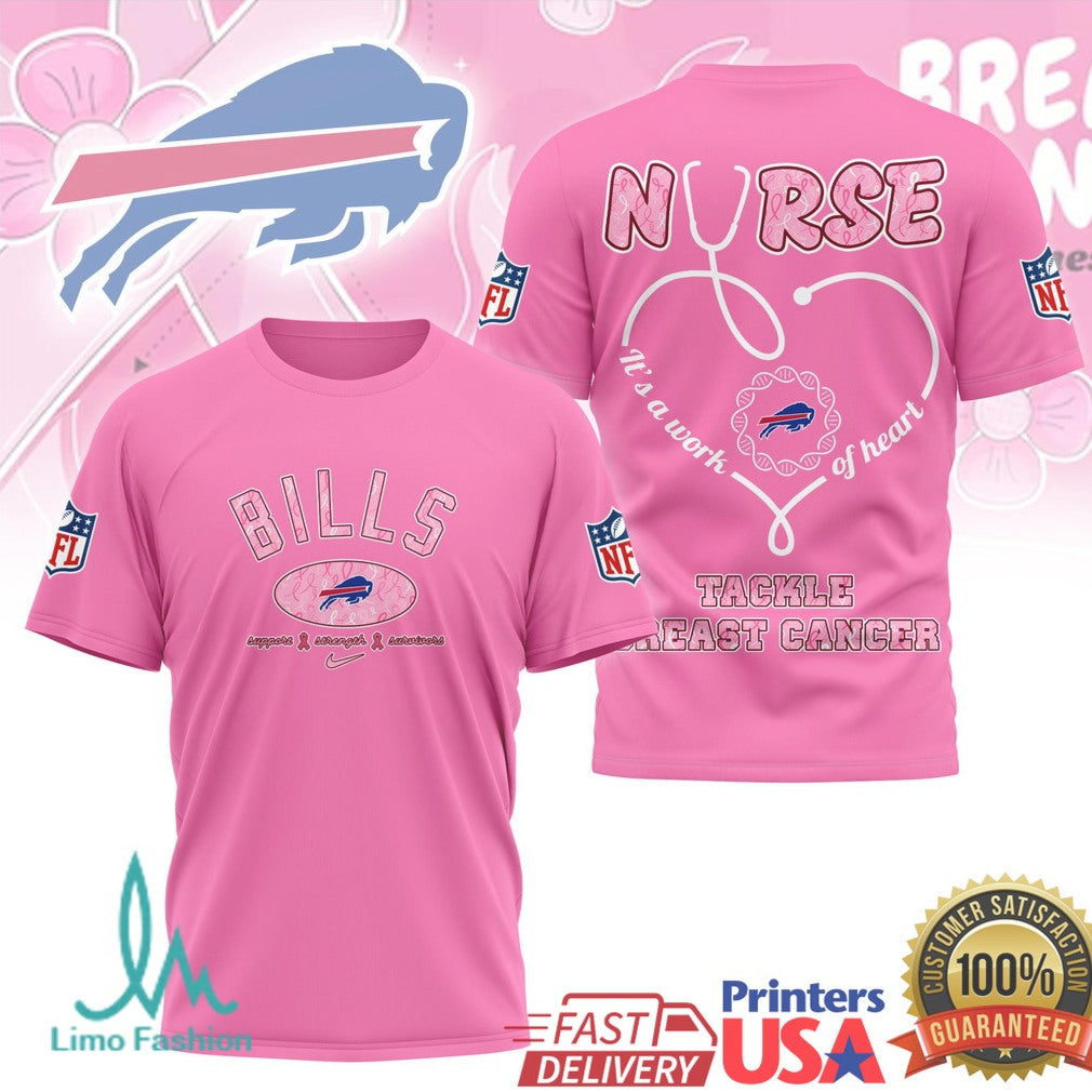 Buffalo Bills Nurse Pink Ribbon Breast Cancer Awareness Support T Shirt - Limotees LLC