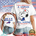 Buffalo Bills Nurse Snoopy T Shirt Never Underestimate A Woman Nursing In Her Sixties - Limotees LLC