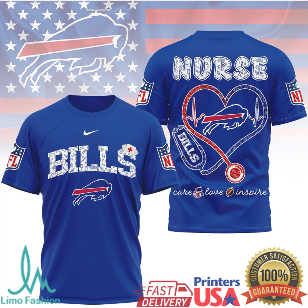 Buffalo Bills Nurse T Shirt NFL Nurse Stethoscope Heart Care Love Inspire - Limotees LLC