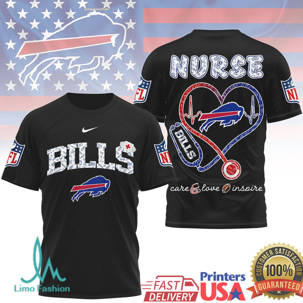Buffalo Bills Nurse T Shirt NFL Nurse Stethoscope Heart Care Love Inspire - Limotees LLC