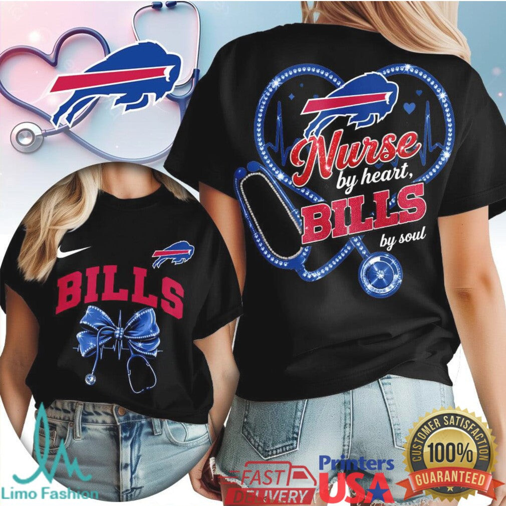 Buffalo Bills Nurse by Heart T Shirt Medical Professional Football Fan Apparel - Limotees LLC