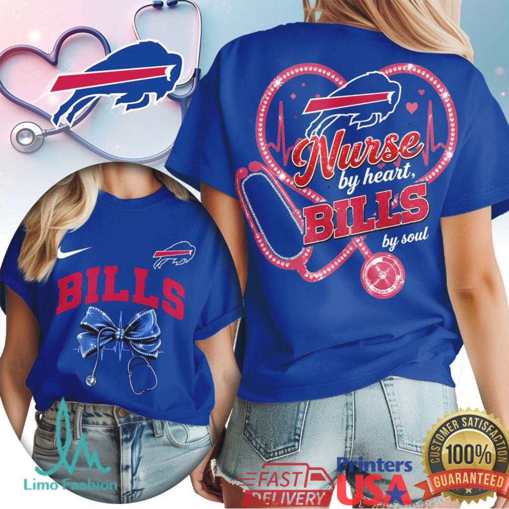 Buffalo Bills Nurse by Heart T Shirt Medical Professional Football Fan Apparel - Limotees LLC