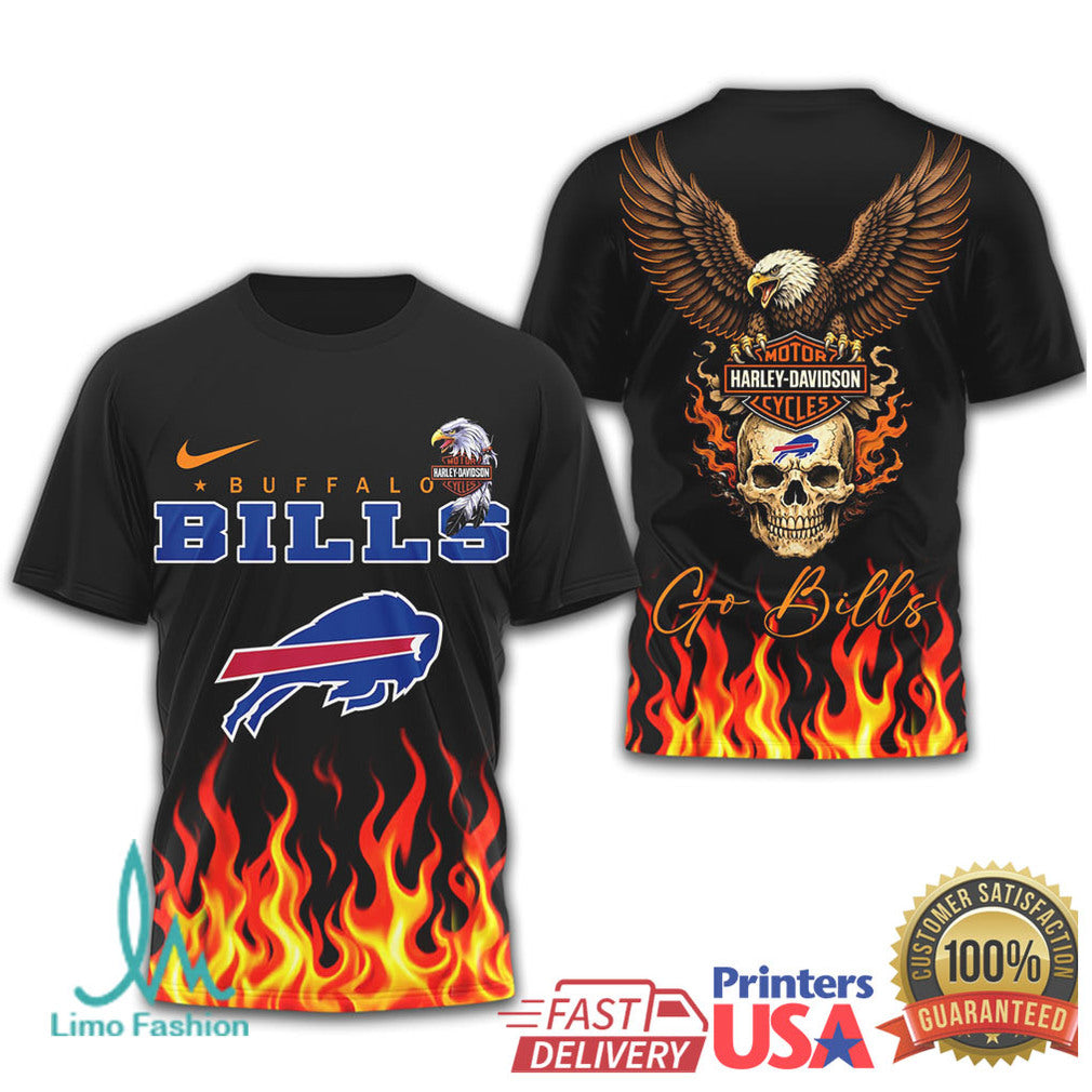 Buffalo Bills Official NFL Eagle Harley Davidson 3D Shirt - Limotees LLC