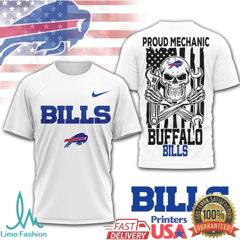 Buffalo Bills Proud Mechanic Skull USA Flag T Shirt - Limotees LLC