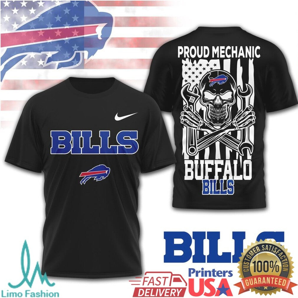 Buffalo Bills Proud Mechanic Skull USA Flag T Shirt - Limotees LLC