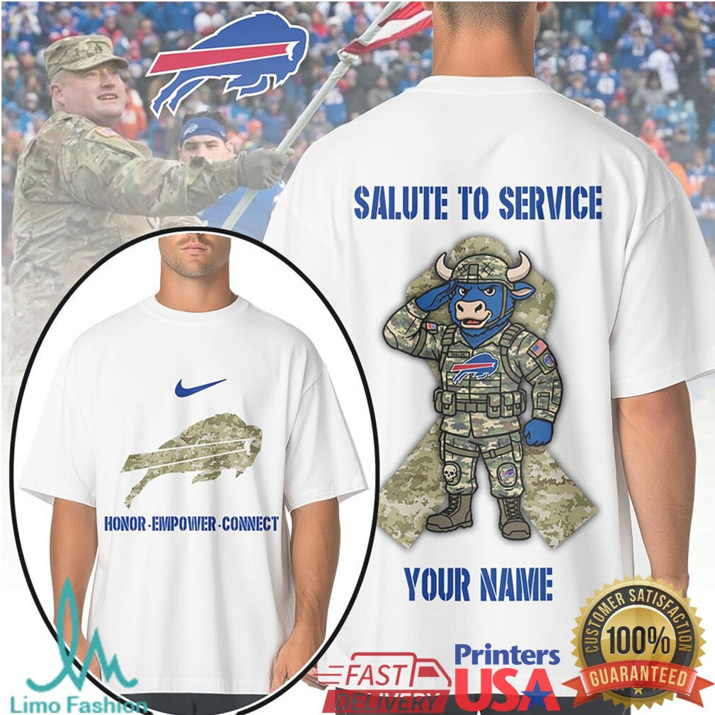 Buffalo Bills Salute to Service Camo Custom Name White T Shirt - Limotees LLC