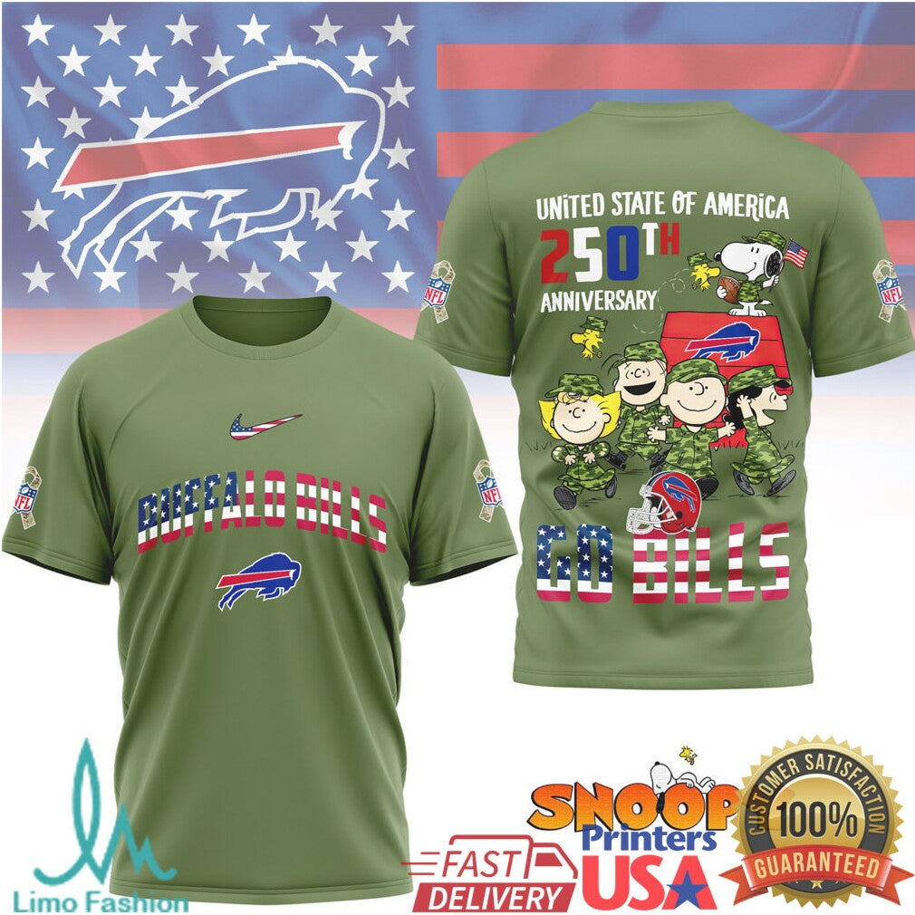Buffalo Bills Snoopy Peanuts 250th Anniversary USA Celebration T Shirt - Limotees LLC
