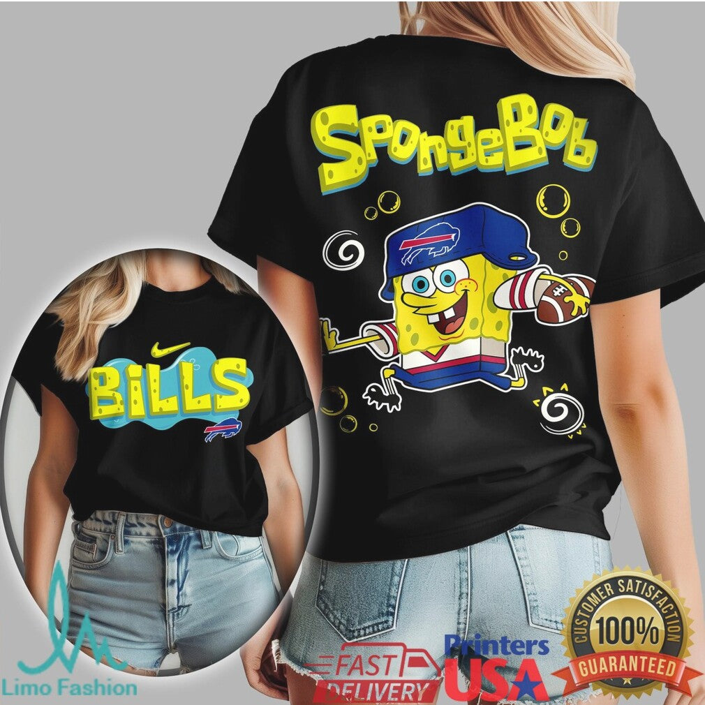 Buffalo Bills SpongeBob Football Cartoon Graphic T Shirt - Limotees LLC