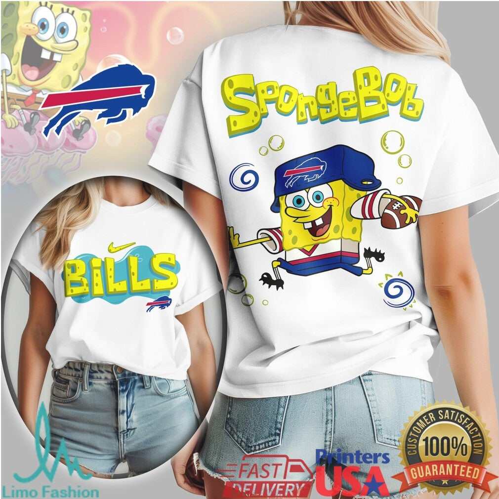 Buffalo Bills SpongeBob Football Cartoon Graphic T Shirt - Limotees LLC
