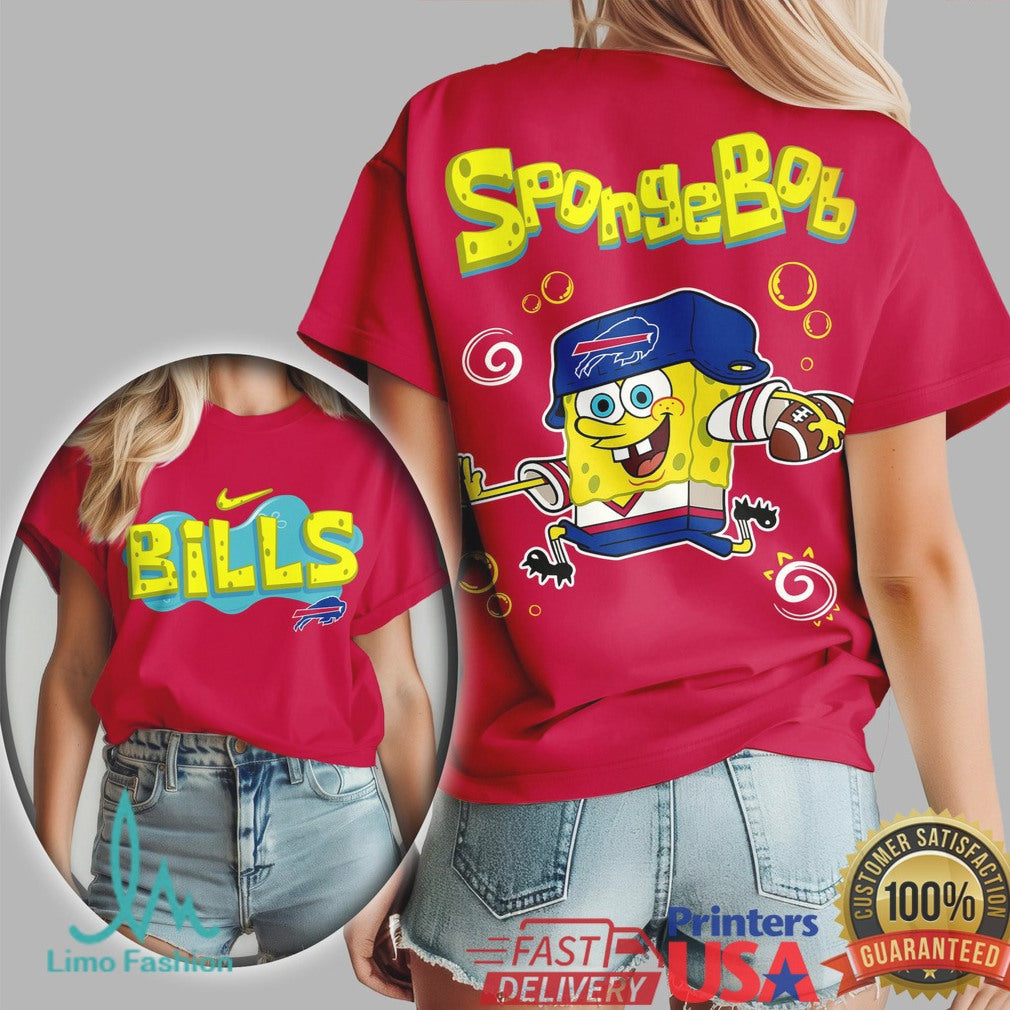 Buffalo Bills SpongeBob Football Cartoon Graphic T Shirt - Limotees LLC