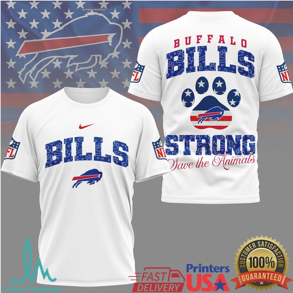Buffalo Bills Strong Save the Animals NFL Paw Print Graphic T Shirt - Limotees LLC