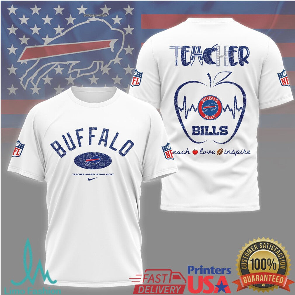 Buffalo Bills Teacher Appreciation Apple Heartbeat Nfl Shirt - Limotees LLC
