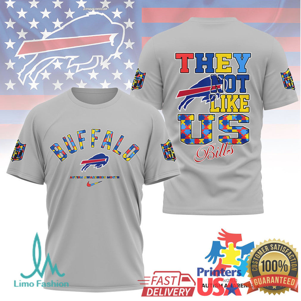 Buffalo Bills “They Not Like Us” Autism Awareness Puzzle Print Tee - Limotees LLC