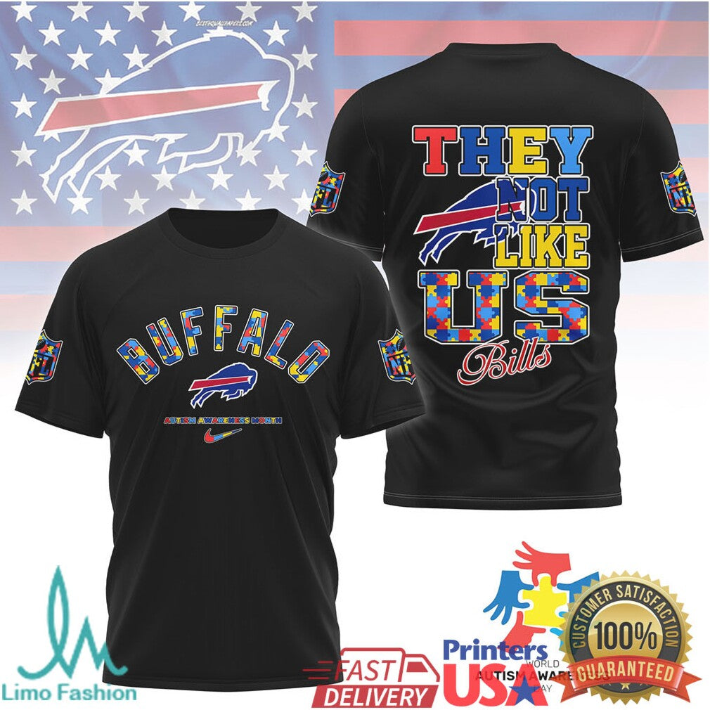 Buffalo Bills “They Not Like Us” Autism Awareness Puzzle Print Tee - Limotees LLC
