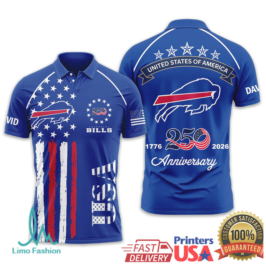Buffalo Bills USA 250th Anniversary Custom Name T Shirt - Limotees LLC