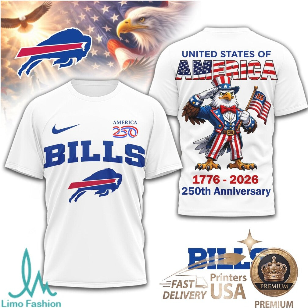 Buffalo Bills USA 250th Anniversary Eagle Patriotic T Shirt - Limotees LLC