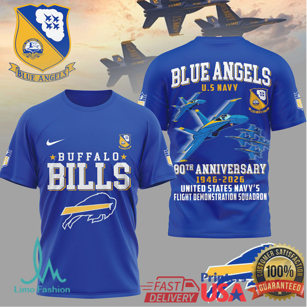 Buffalo Bills x Blue Angels 80th Anniversary U.S. Navy Blue T Shirt - Limotees LLC