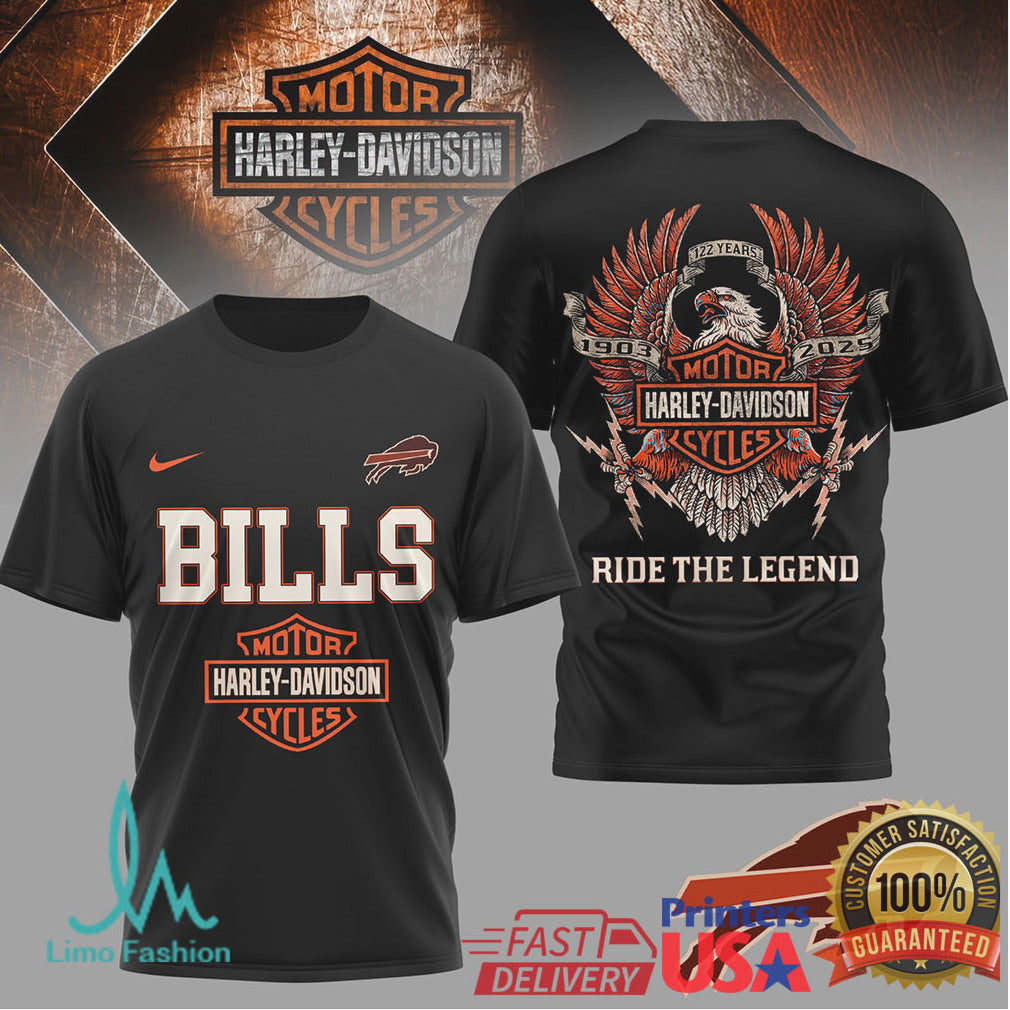Buffalo Bills x Harley Davidson Motor Cycles Black Graphic T Shirt - Limotees LLC