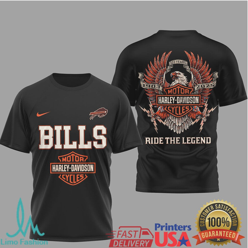 Buffalo Bills x Harley Davidson Motor Cycles Black Graphic T Shirt - Limotees LLC