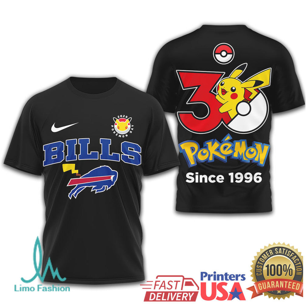 Buffalo Bills x Pokémon Pikachu 30th Anniversary T Shirt Since 1996 - Limotees LLC