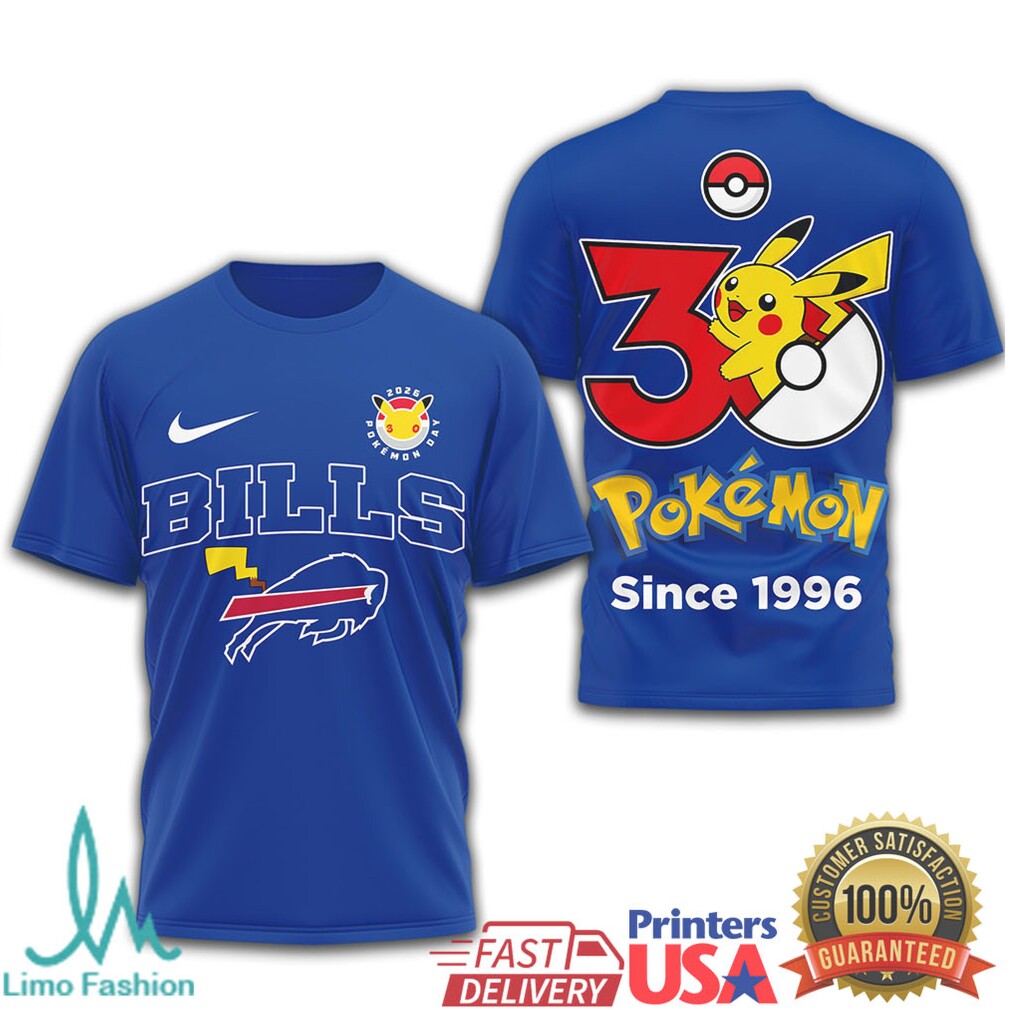Buffalo Bills x Pokémon Pikachu 30th Anniversary T Shirt Since 1996 - Limotees LLC