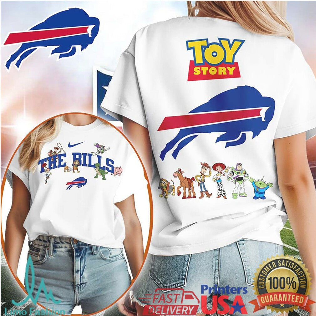 Buffalo Bills x Toy Story Woody & Buzz White Graphic T Shirt - Limotees LLC
