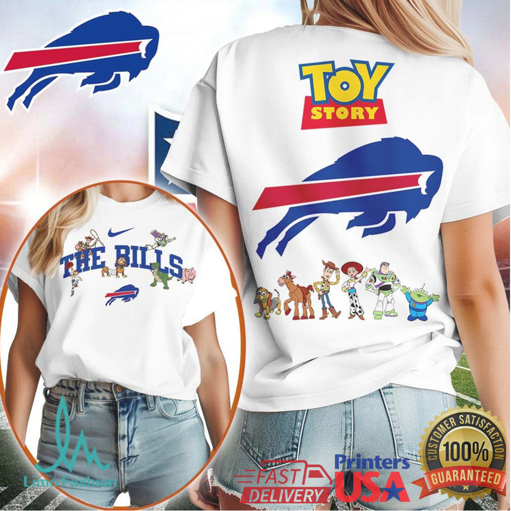 Buffalo Bills x Toy Story Woody & Buzz White Graphic T Shirt - Limotees LLC
